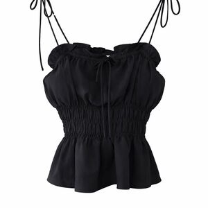 Topshop Black Smocked Tie-Strap Cami Top‎ | US 8